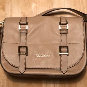 Calvin Klein tan leather saddle bag